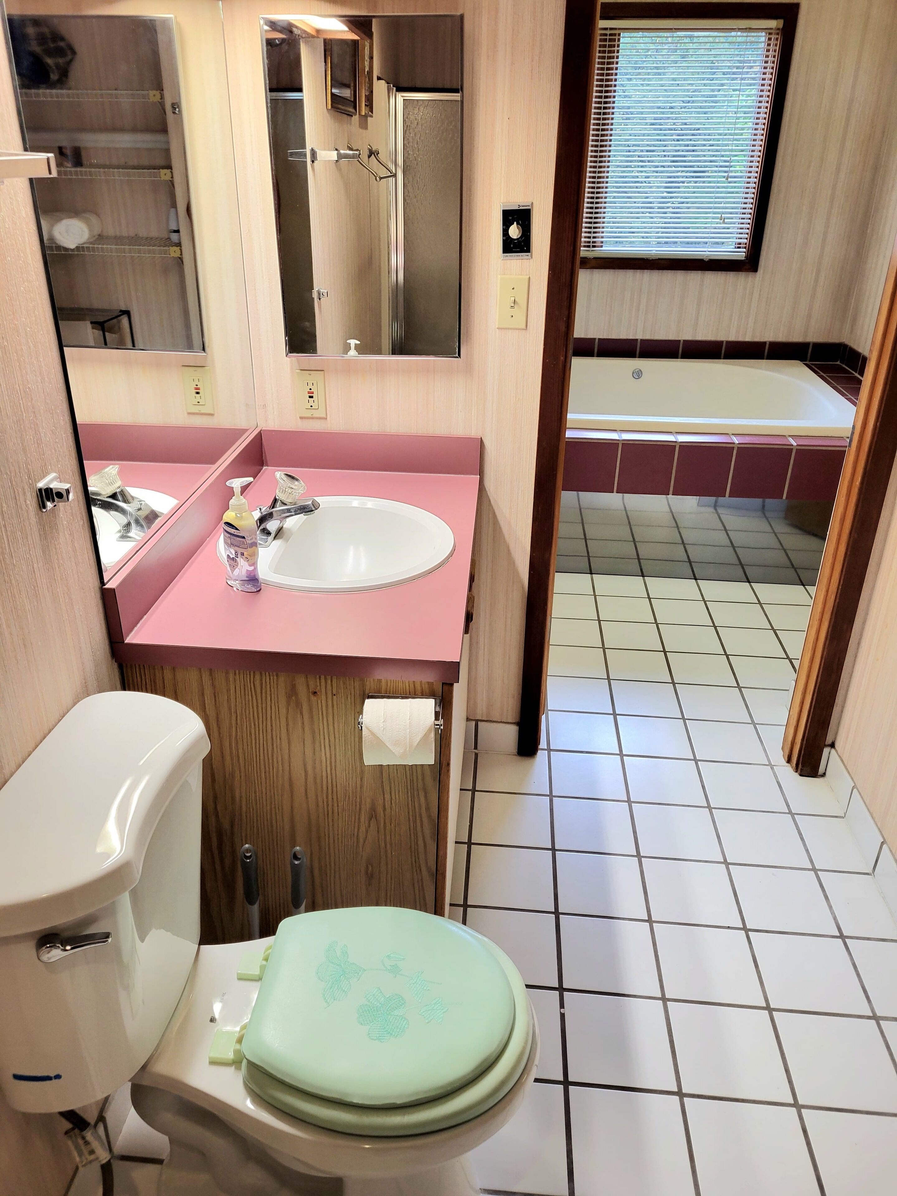 Baignoire à jets, serviettes fournies, savon, papier toilette