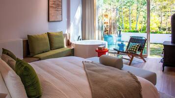 Premium bedding, down duvets, desk, laptop workspace