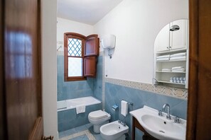 Shower, hair dryer, bidet, towels