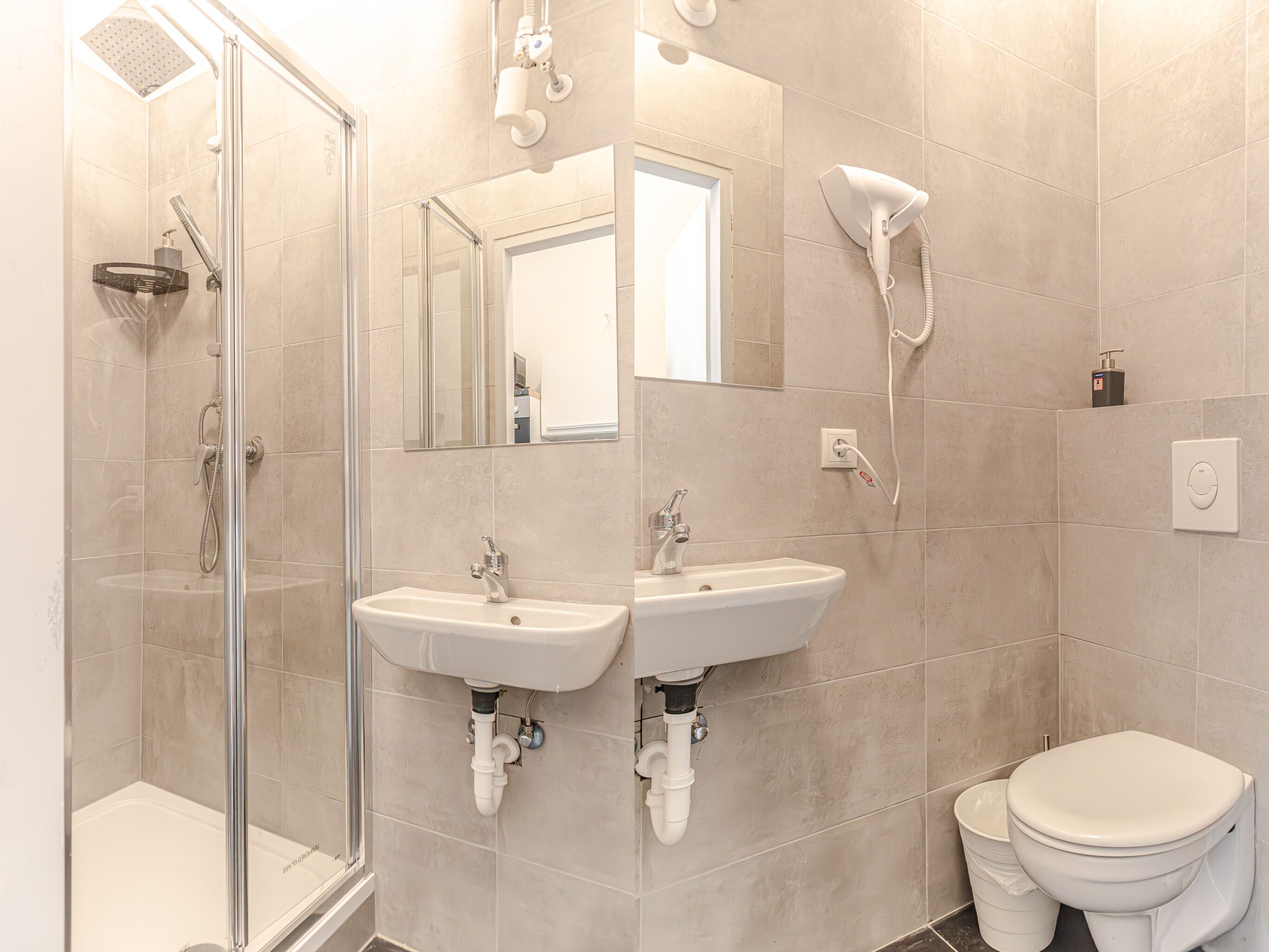 Apartamento básico | Baño | Ducha, artículos de higiene personal gratuitos y secador de pelo