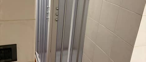 Hair dryer, bidet, towels, soap