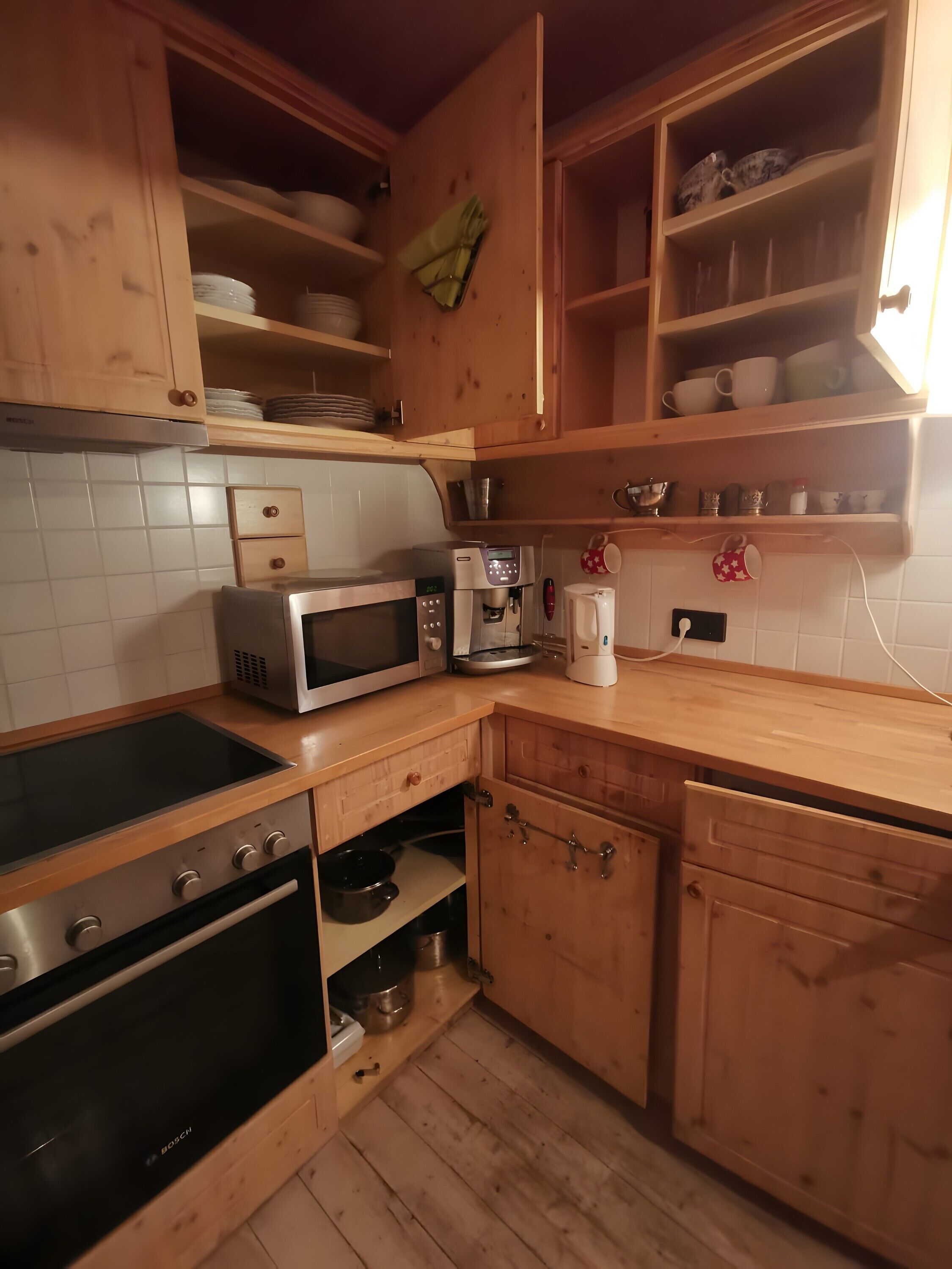 Frigorífico, microondas, horno y placa de cocina