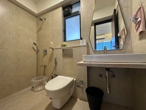 Ducha, toallas, jabón, shampoo