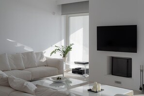 Smart TV, fireplace - Luxurious Beachfront Villa Maira, Bill & John Villas (Agia Marina)