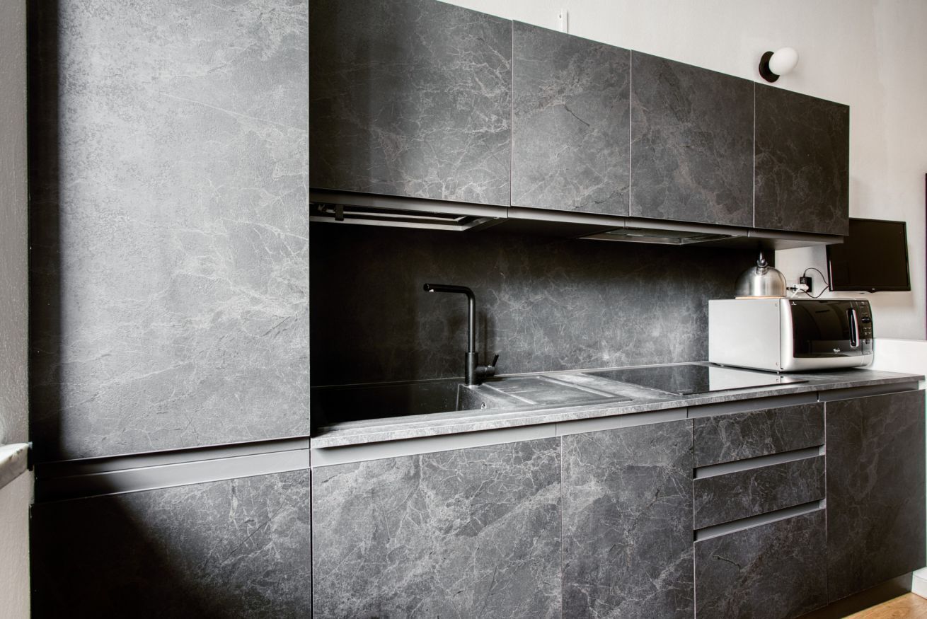 Fridge, microwave, dishwasher