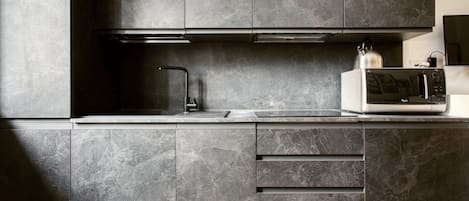 Fridge, microwave, dishwasher