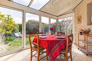 Dining - Holiday Home “La Bleuette” with Private Terrace, Garden, and Wi-Fi (La Brée-les-Bains)