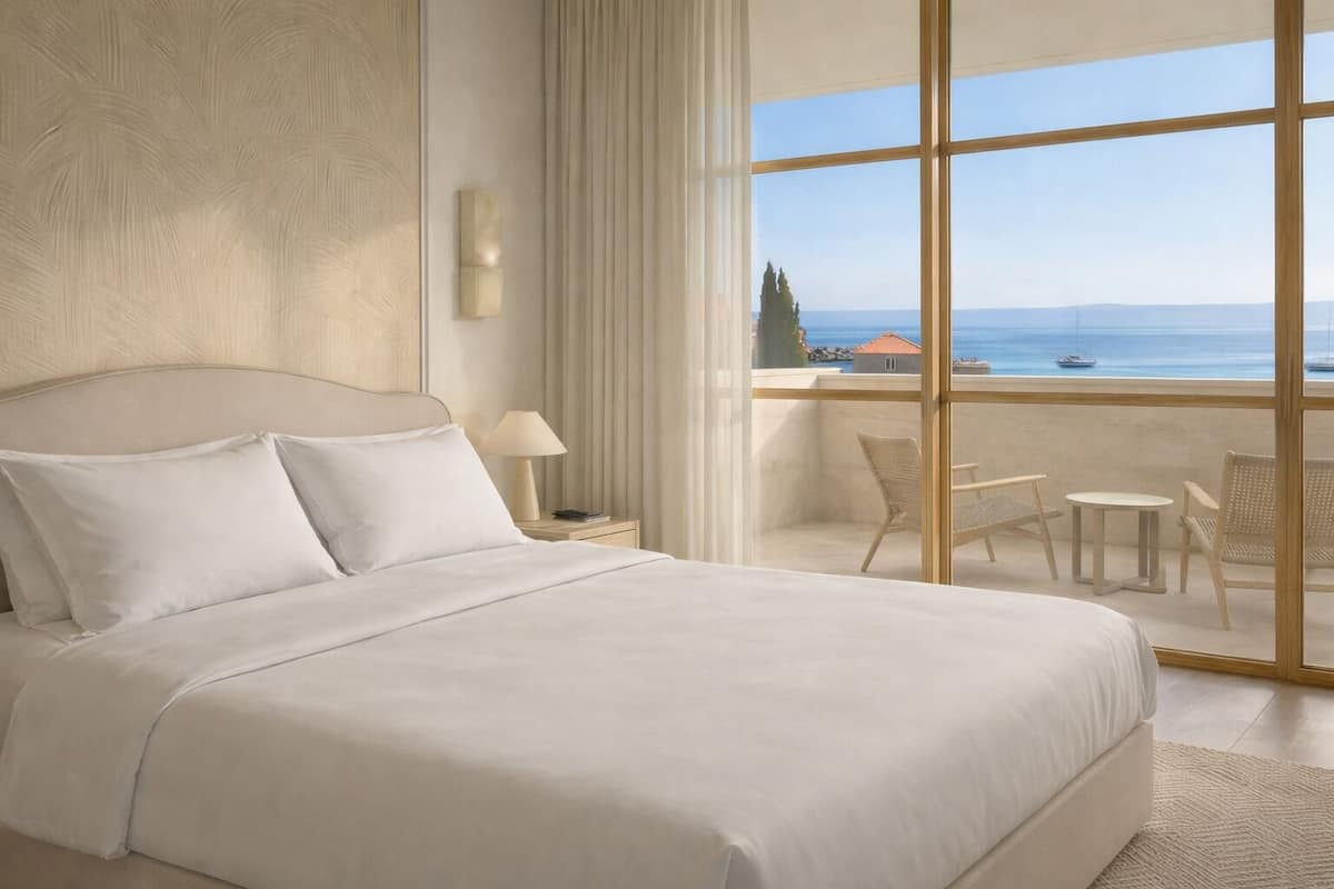 Superior-Doppelzimmer, Balkon, Meerblick | Kostenlose Minibar, Zimmersafe, Schreibtisch, Verdunkelungsvorhänge