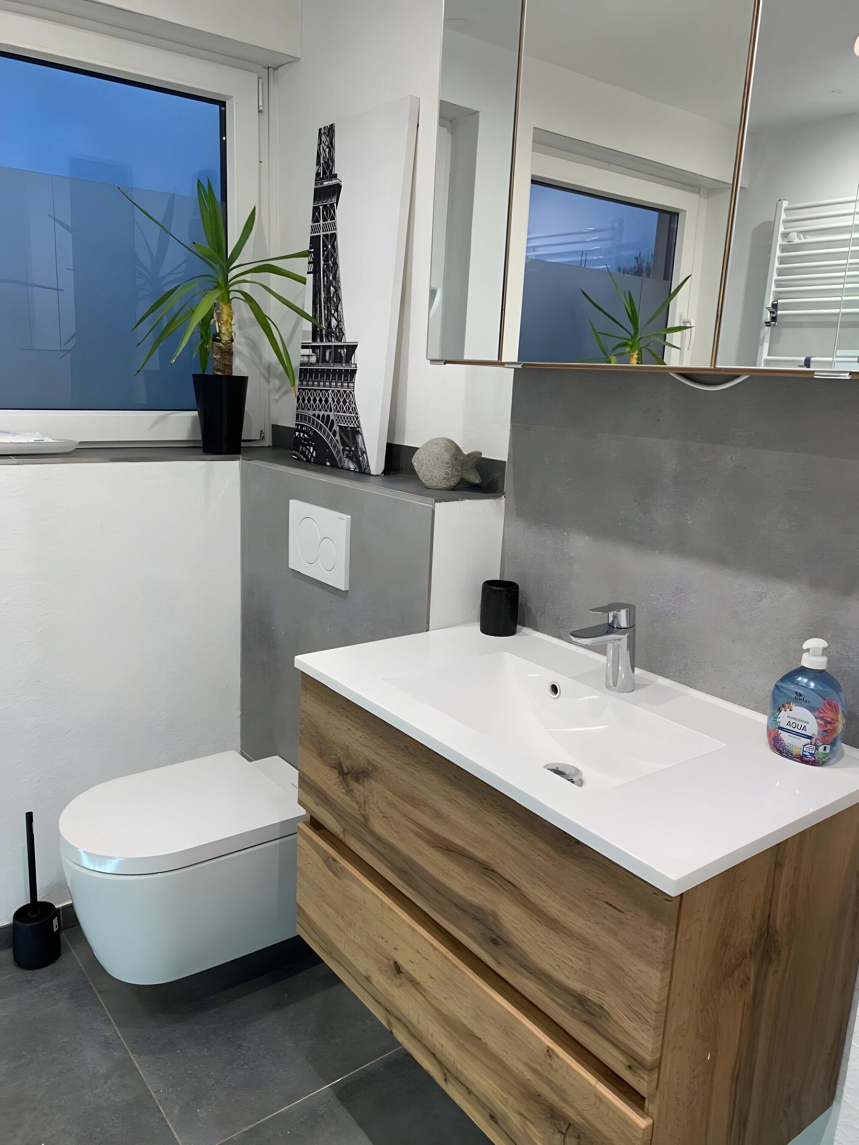 Dusch, hårtork och handdukar