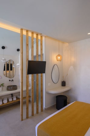 Standard Double Room | Bathroom | Shower, free toiletries, hair dryer, slippers - Anemone Luxury Suites (Santorini)