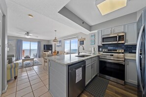 Coffee/tea maker, fridge, microwave, oven - Four Winds 704 | 2BR | Gulf Front (Orange Beach)