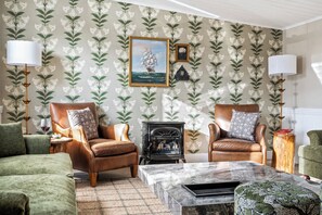 House, Multiple Beds, Fireplace, Garden View (The Curator's Retreat) | Living area - The Curator's Retreat For 8 (Kennebunk)