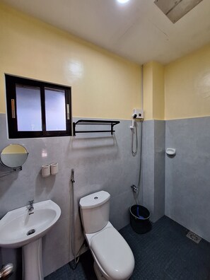 Shower, bidet, towels, soap