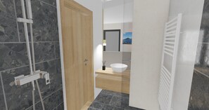 Dusche, Haartrockner, Handtücher