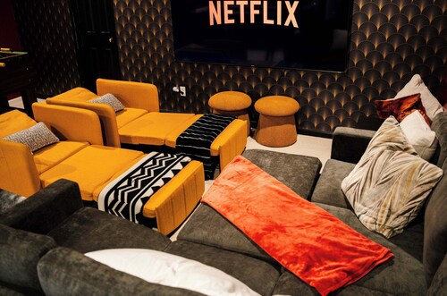 Sprawling boldly designed home featuring 3 king beds, with a movie and game room