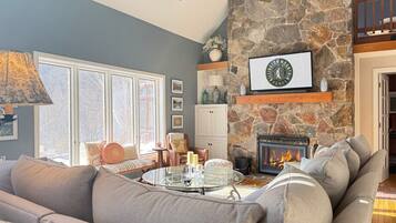 TV, fireplace, computer monitors