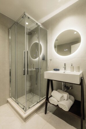 Mani Tower House | Bathroom | Free toiletries, hair dryer, slippers, towels - Nest Limeni (East Mani)