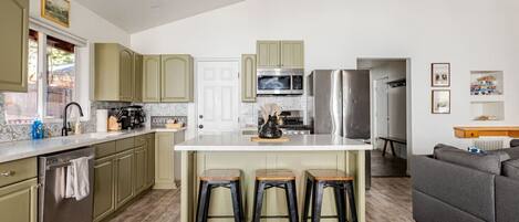 Fridge, microwave, oven, dishwasher