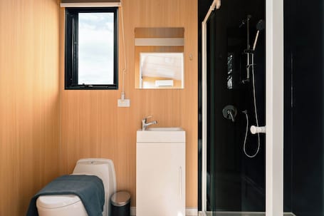 Shower, hair dryer, towels. Mountain Views X by Tiny Away