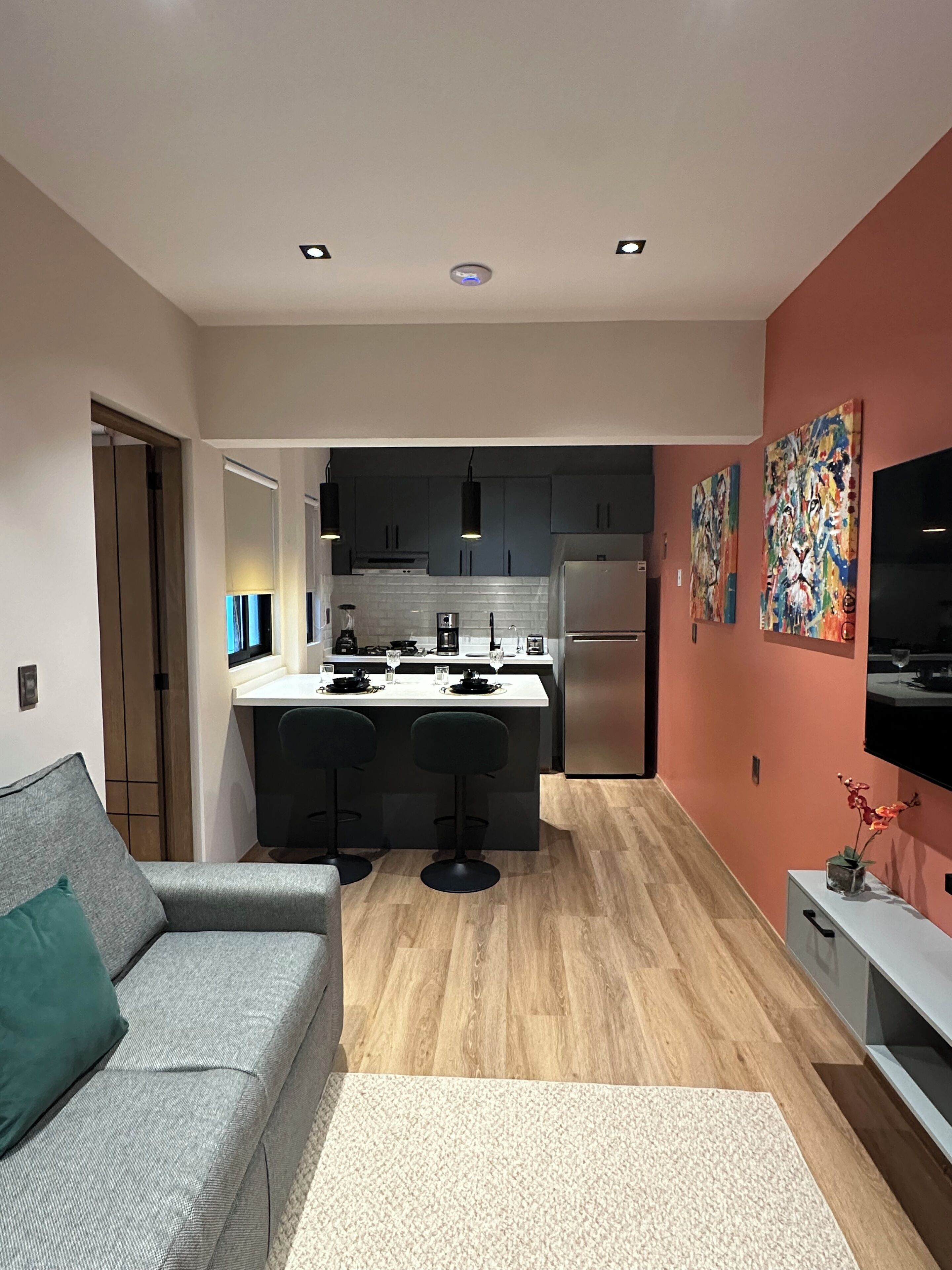 Leilighet – superior, 1 kingsize-seng med sovesofa, kjøkken | Oppholdsområde | En 55-tommers LED-TV med digitale kanaler