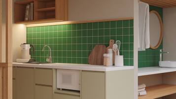 Business Apartment, City View | Private kitchen | Mini-fridge, microwave, stovetop, cookware/dishes/utensils