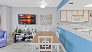 A modern kitchen with white cabinets, a microwave, and a stove. - Atlantica 652 (Myrtle Beach)