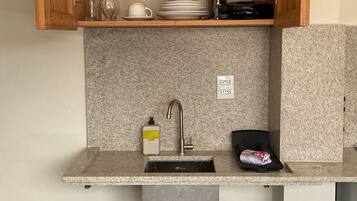 Apartment | Private kitchen | Mini-fridge, oven, cookware/dishes/utensils