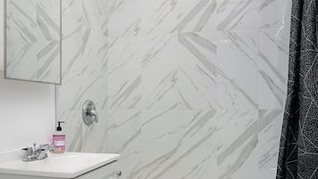 Regadera, secadora de cabello, bidet, toallas