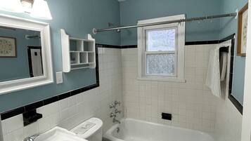 Ducha, secador de pelo, toallas y papel higiénico