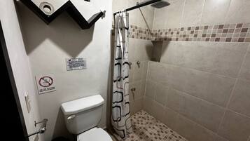 Ducha, secador de pelo, toallas y jabón