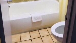 Un baño con bañera, inodoro y paredes de mármol.