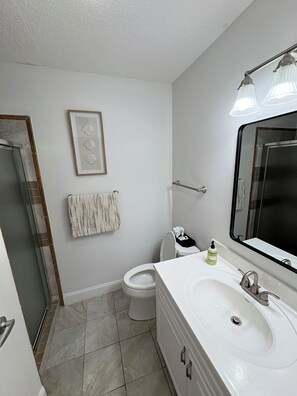 Dusche, Handtücher, Seife, Toilettenpapier