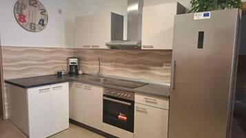 Fridge, oven, stovetop, coffee/tea maker