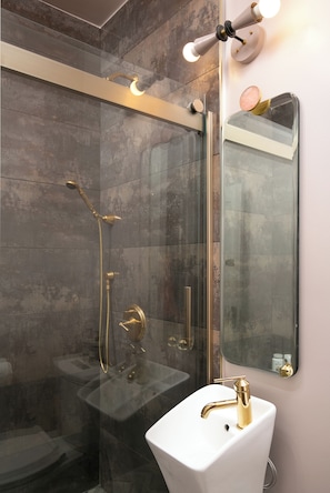 Ducha, secador de pelo, bidé y toallas