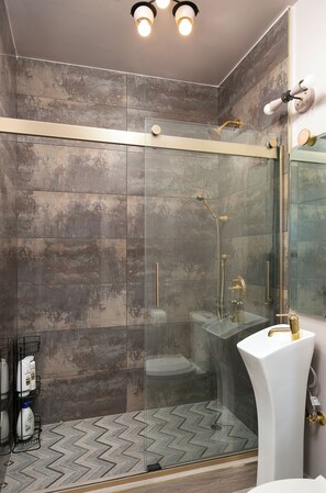 Ducha, secador de pelo, bidé y toallas