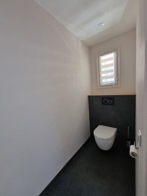 Douche, sèche-cheveux, serviettes fournies, papier toilette