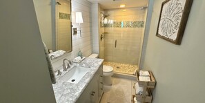 Shower, hair dryer, towels, soap - Ocean 382 -First Floor Beachfront Condo2 bedrooms/2 baths (Ponte Vedra Beach)
