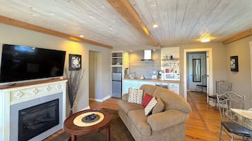 Télévision, cheminée, livres