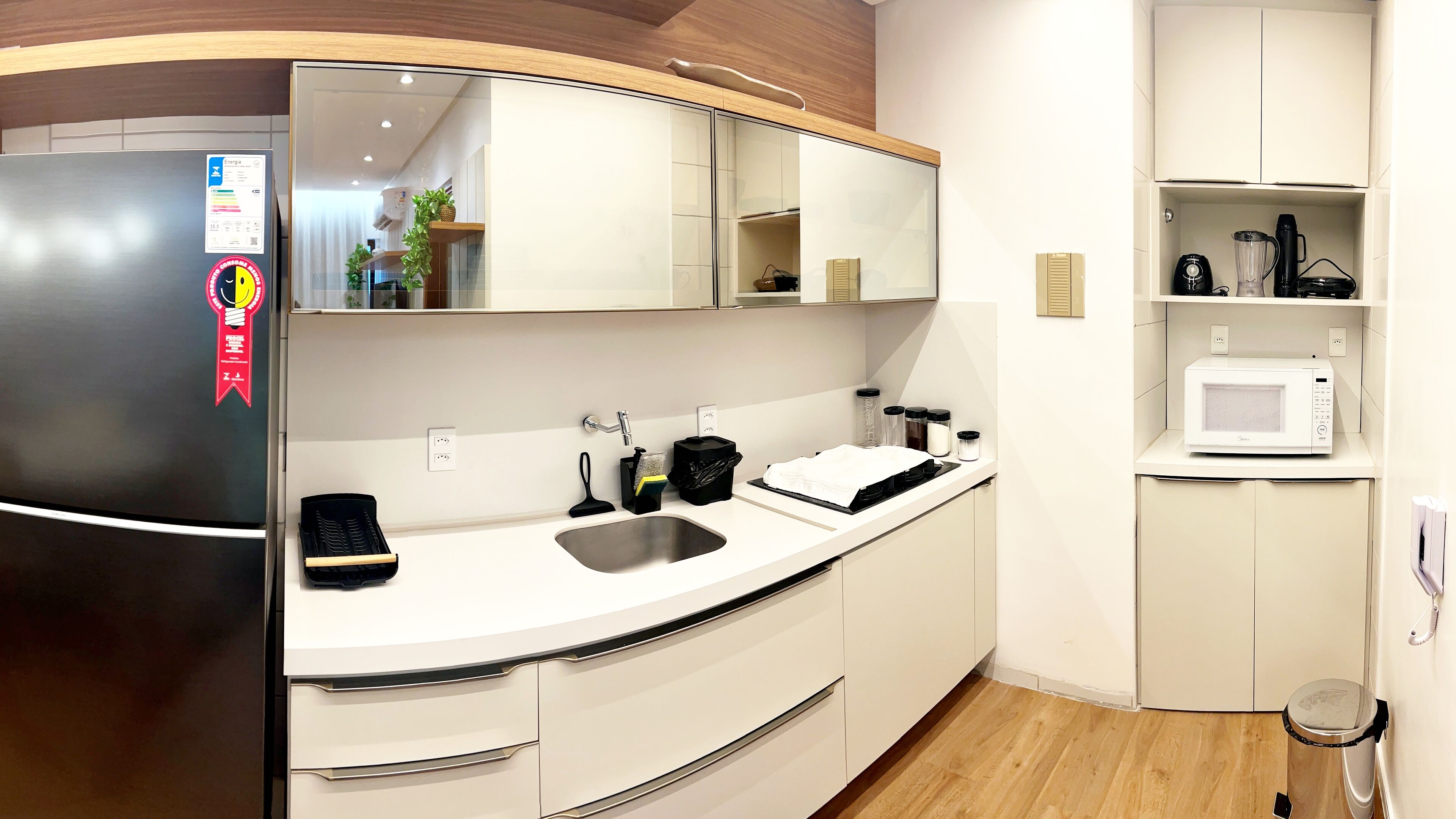 Fridge, microwave, stovetop, blender