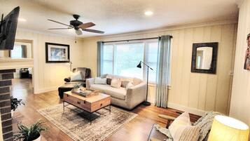 TV, fireplace