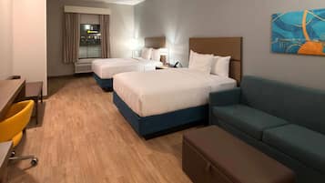 Individually furnished, desk, laptop workspace, blackout curtains