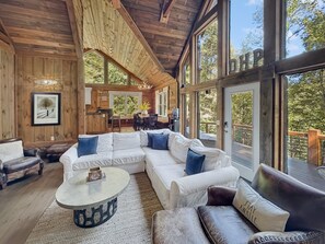 Smart TV, fireplace - Four Seasons Mountain Escape - Riverfront | Pet Friendly | Hot Tub (Blue Ridge)