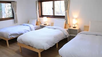 Laptop workspace, free WiFi, bed sheets