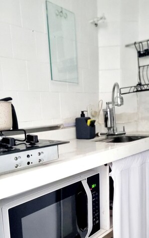 Frigorífico, microondas, placa de cocina y lavavajillas