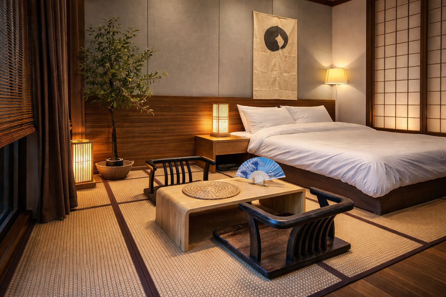 مكتب ومساحة عمل للكمبيوتر المحمول وستائر تعتيم ومكواة/لوح كي