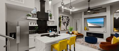 Refrigerador, microondas, horno y parrilla de estufa