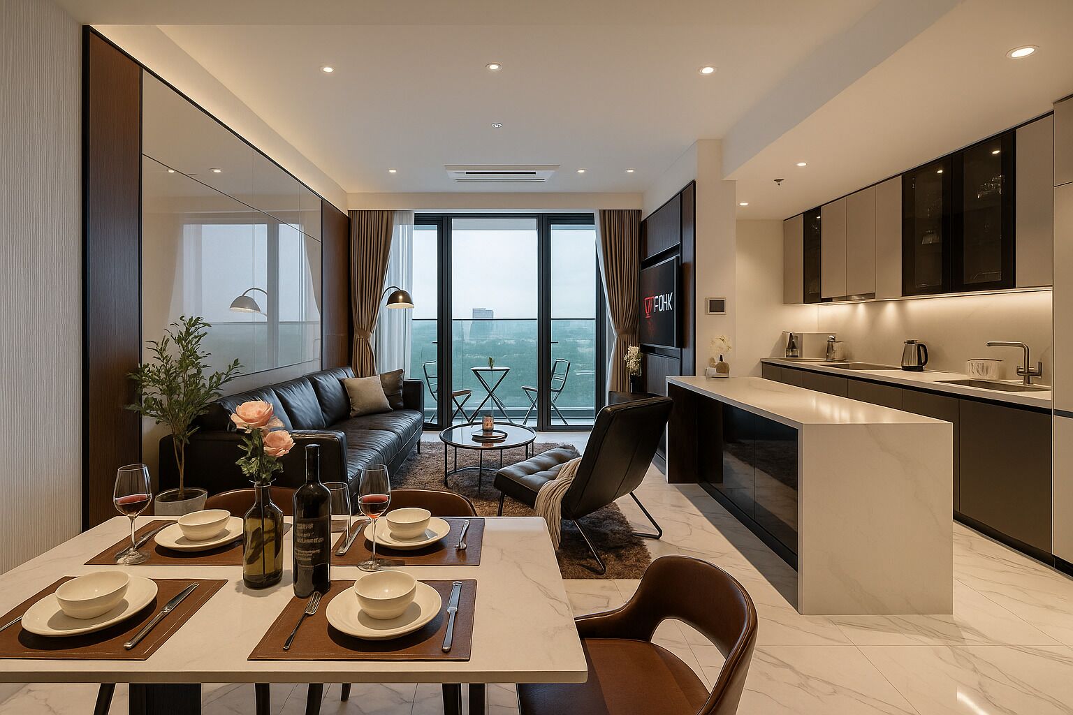 Basic Apartment, 2 Bedrooms, Balcony, City View | Bar mini, dihias secara berasingan 