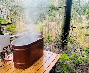 Outdoor spa tub - Cozy, modern treehouse w/ WiFi & Smart Projector, outdoor shower & soak tub (North Bend)