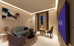 Premium Suite | Ruang tamu | 50 inci sebuah televisyen pintar dengan kabel 