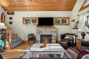 TV, fireplace